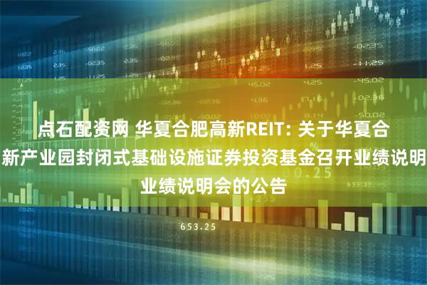 点石配资网 华夏合肥高新REIT: 关于华夏合肥高新创新产业园封闭式基础设施证券投资基金召开业绩说明会的公告